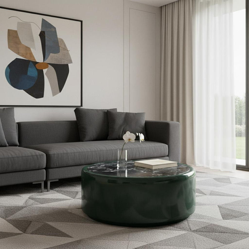 Wood Round Pedestal Coffee Table - Dark Green