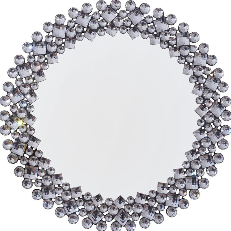 20" Round Faux Crystal Bling Framed Accent Mirror - Silver