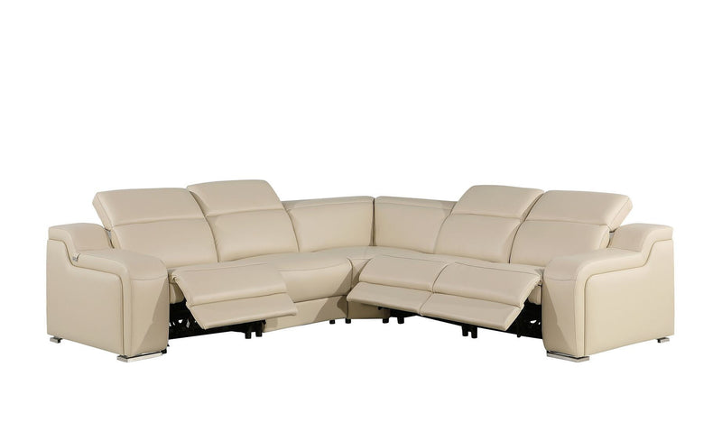 Italian Leather Power Reclining Curved Five Piece Corner Sectional - Beige
