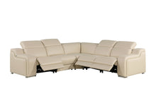 Load image into Gallery viewer, Italian Leather Power Reclining Curved Five Piece Corner Sectional - Beige
