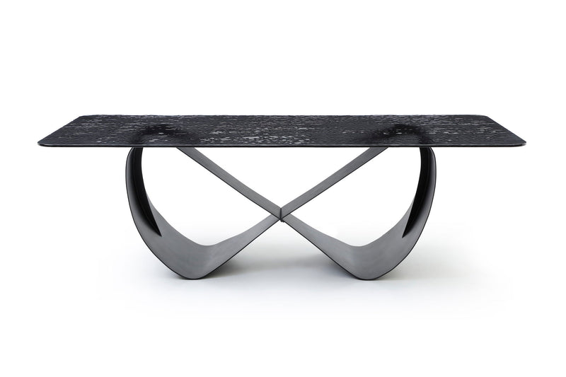Glass Double Geo Pedestal Base Dining Table - Black / Brass