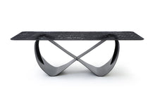 Load image into Gallery viewer, Glass Double Geo Pedestal Base Dining Table - Black / Brass
