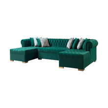 Load image into Gallery viewer, Velvet U Shaped Three Piece Sofa Chaise Sectional With Toss Pillows - Green
