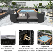 Load image into Gallery viewer, Spa Surround Spa Frame Quadrilateral Outdoor Rattan Sectional Sofa Set With Mini Sofa, Wooden Seats And Storage Spaces
