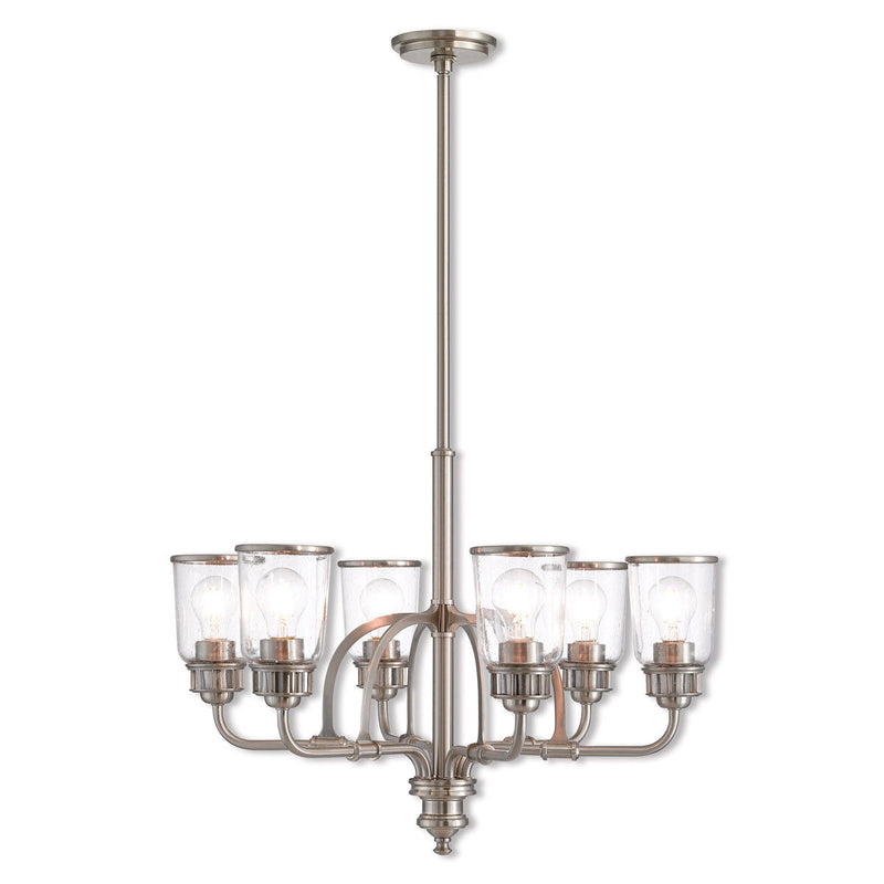 27'' Six Light Metal Dimmable Chandelier With Shades - Nickel / Clear