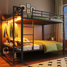 Load image into Gallery viewer, Bunk Bed With Storage Shelves, Clothes Hooks, LED Light
