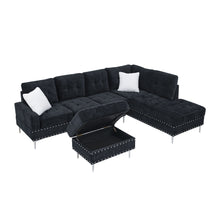 Load image into Gallery viewer, L-Shaped Sectional Sofa With Chaise And Storage Ottoman, Includes 2 Pillows
