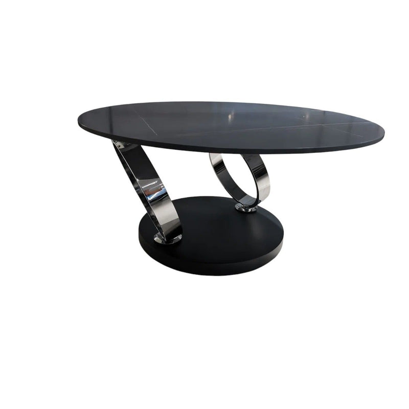 Ceramic Tile Metal Round Coffee Table - Black