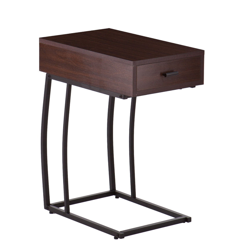 Manufactured Wood And Iron Rectangular End Table With Drawer - Brown