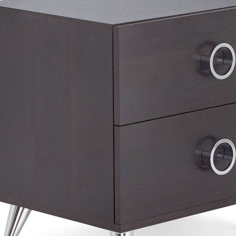 End Table With Two Drawers - Silver And Espresso