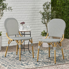 Load image into Gallery viewer, Outdoor Rattan And Aluminum Armless French Bistro Chairs (Set of 2) - Dark Gray
