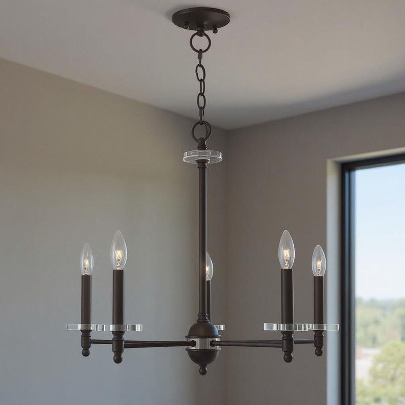 22'' Five-Light Dimmable Chandelier With Shades - Bronze
