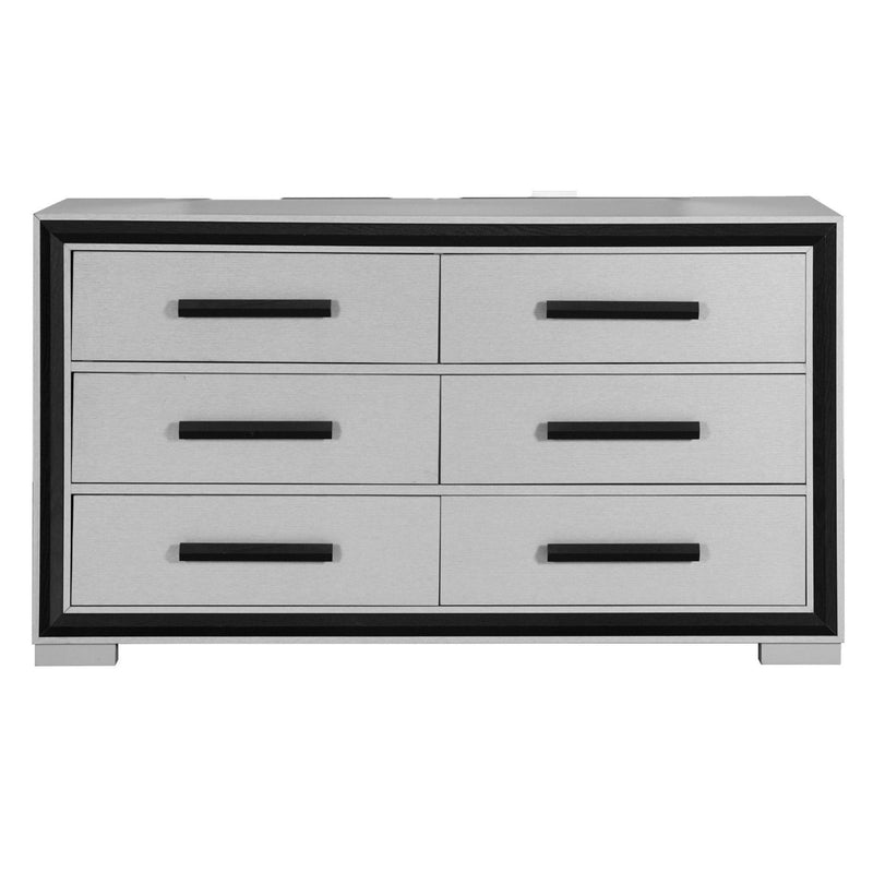 60" Wood Six Drawer Double Dresser - Gray And Black