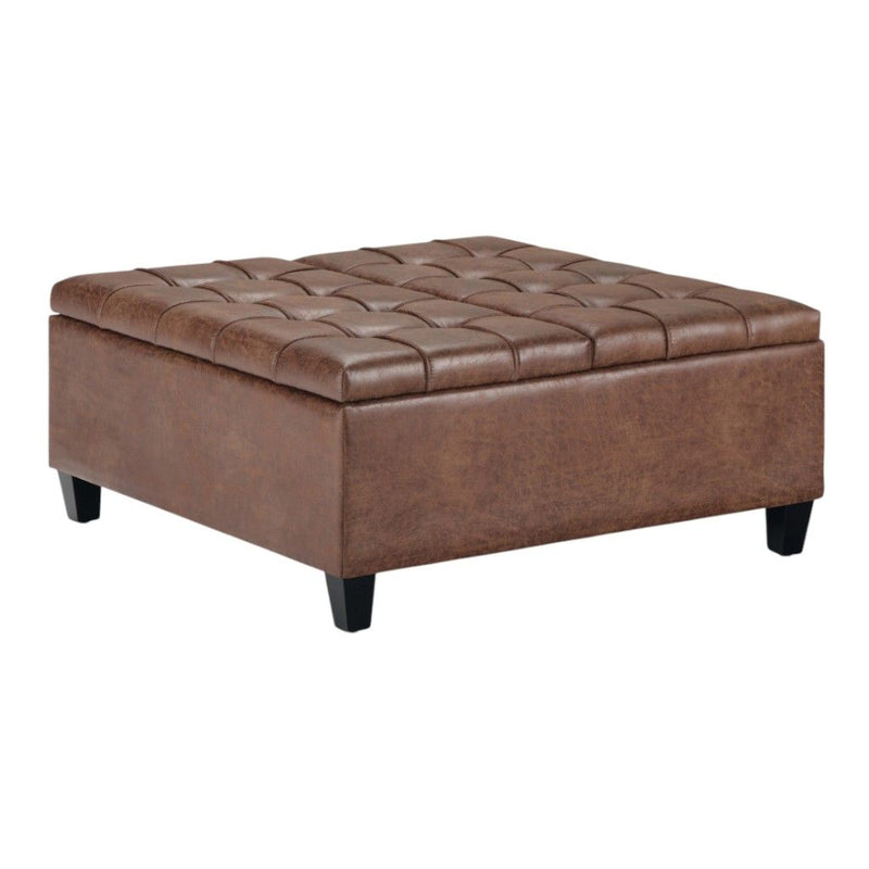 Leather Cocktail Ottoman With Storage - Brown / Espresso
