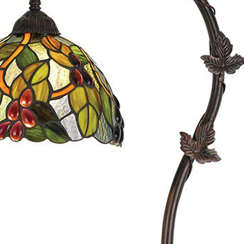 Traditional Shaped Floor Lamp With Green Yellow Dome Shade - Bronze