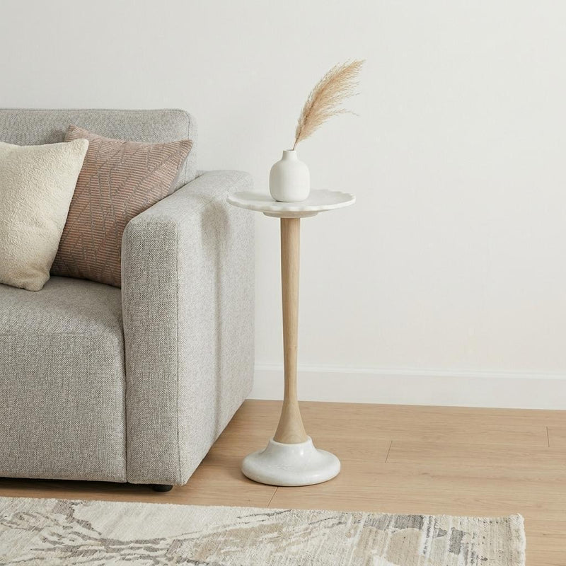 Marble Round Pedestal End Table - White