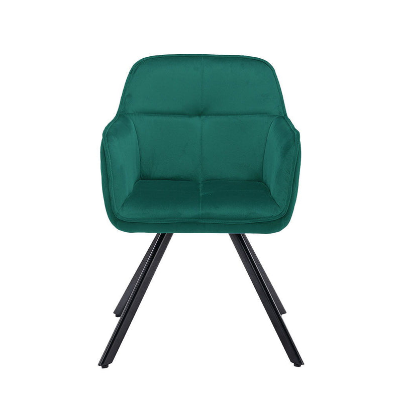 Tufted And Velvet And Metal Dining Arm Chair - Green