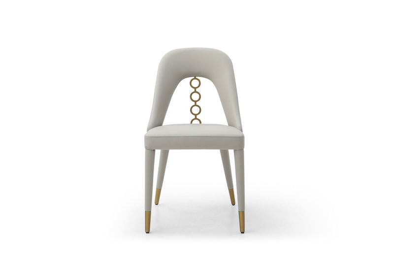 Faux Leather Stainless Steel Dining Side Chairs (Set of 2) - Gray / Gold