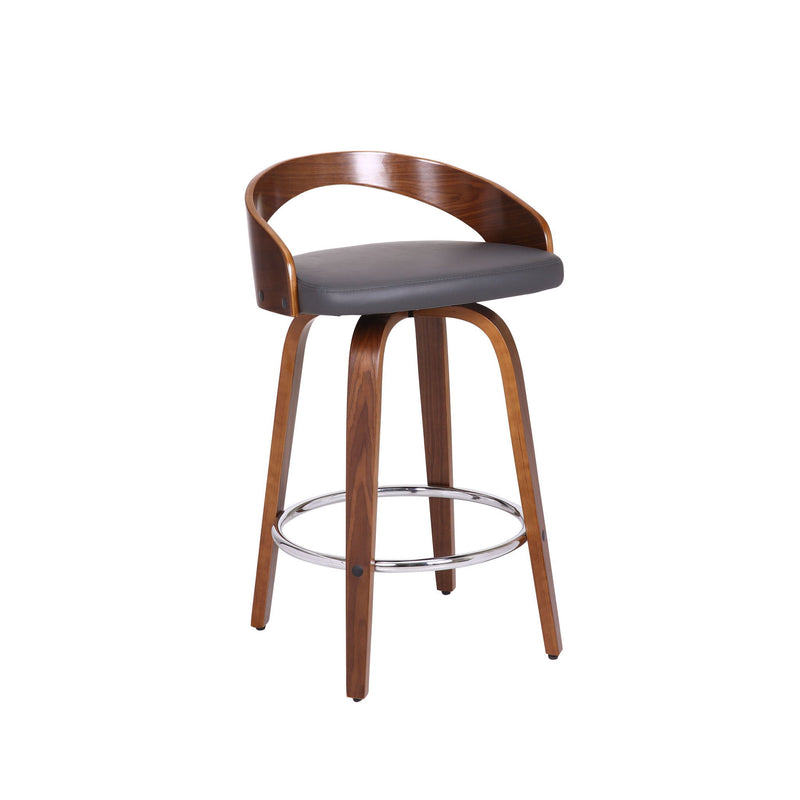 Faux Leather And Iron Low Back Counter Height Swivel Bar Chair - Gray And Brown
