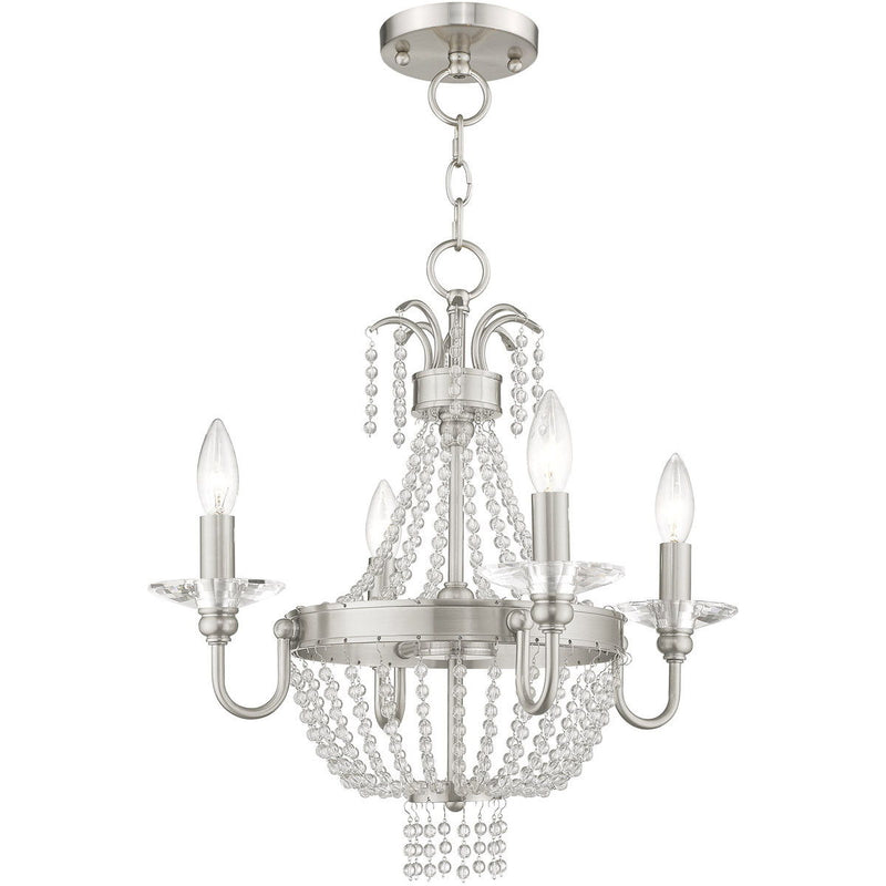 20'' Four-Light Dimmable Chandelier With Shades - Nickel / Pearl Silver