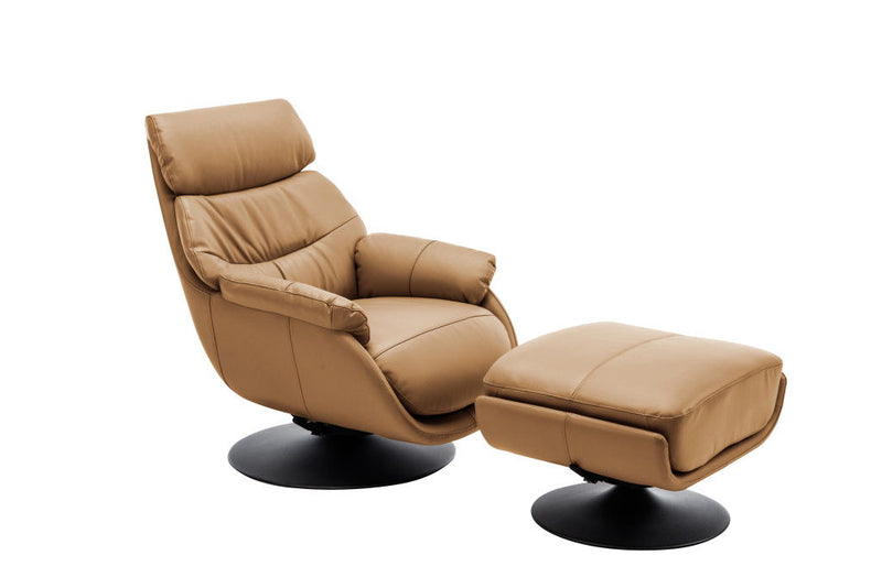 Tufted Genuine Leather Manual Swivel Recliner With Ottoman (730538) - Camel