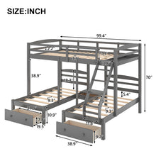 Load image into Gallery viewer, Full Over Twin &amp; Twin Bunk Bed, Triple Bunk Bed With Drawers - Gray
