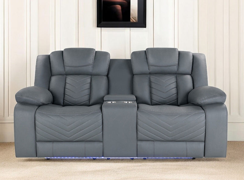 Faux Leather Power Reclining Loveseat With Storage - Light Gray