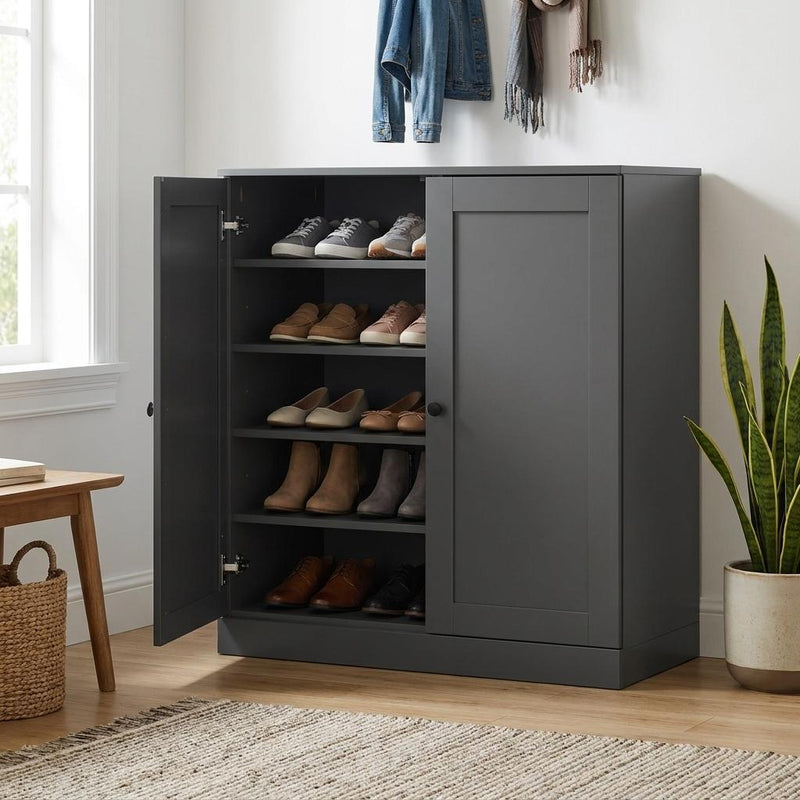 Twenty Pair Solid Woodshoe Storage Cabinet (752346) - Gray