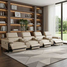 Load image into Gallery viewer, Top Grain Leather Reclining Metal USB Sofa (720351) - Beige

