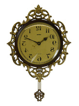 Load image into Gallery viewer, Silent Pendulum Ornate Round Wall Clock - Brown / Gold / Black
