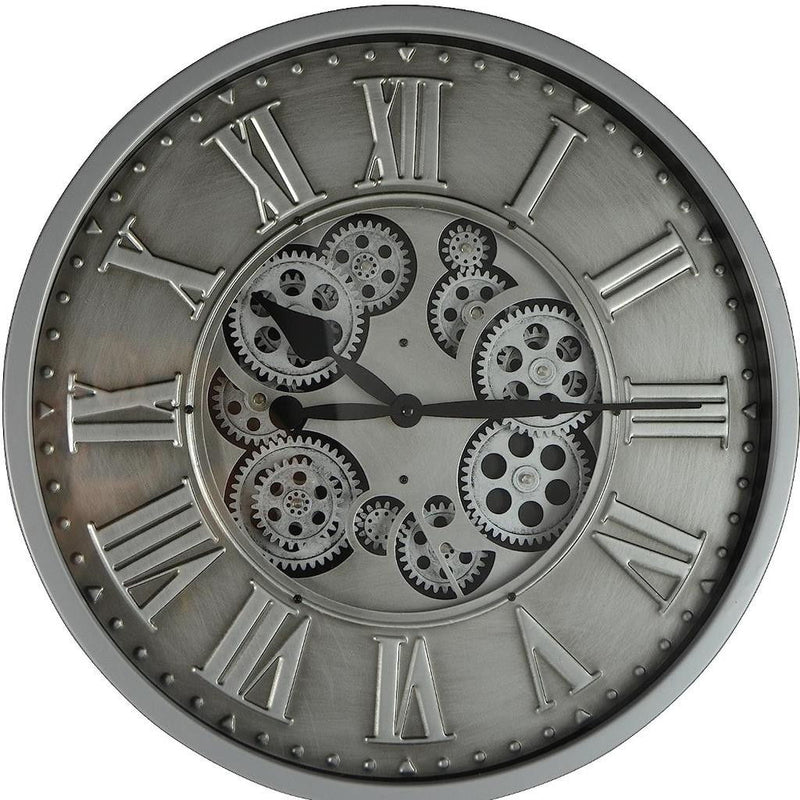 Silent Skeleton Exposed Gear Round Wall Clock - Silver / Black