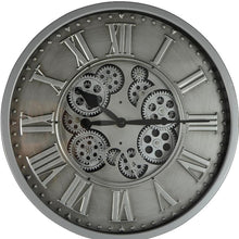 Load image into Gallery viewer, Silent Skeleton Exposed Gear Round Wall Clock - Silver / Black
