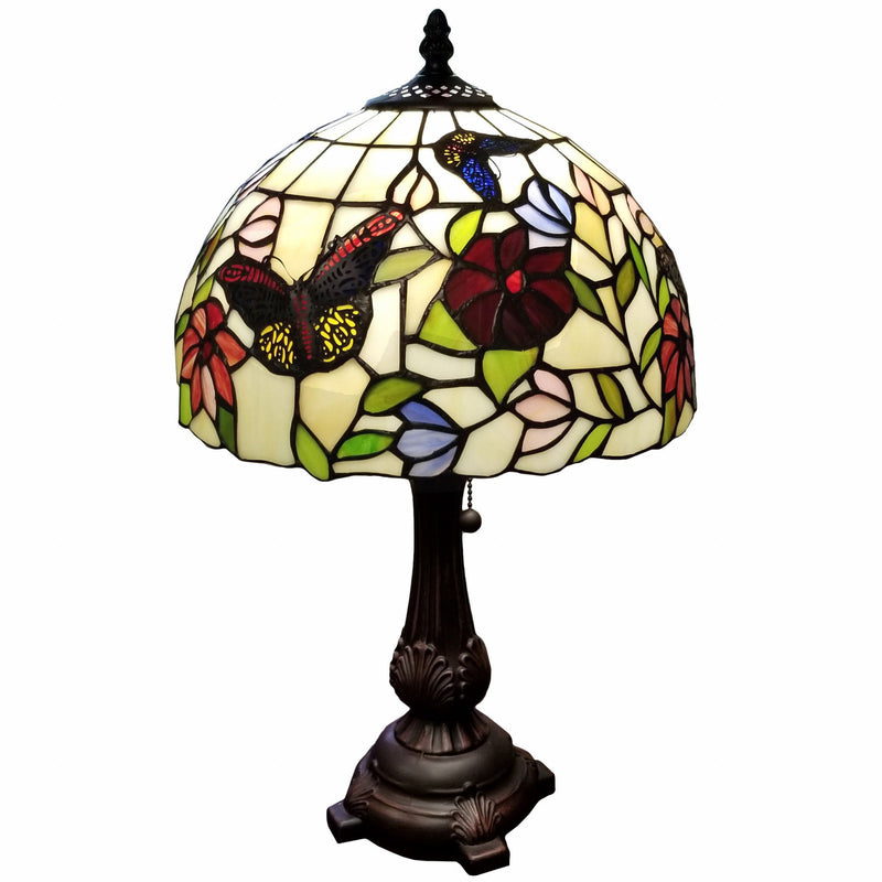 Metal Candlestick Table Lamp With Red And Black Dome Shade - Dark Brown