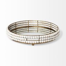 Load image into Gallery viewer, 22" Metal Wood And Mirrored Glass Round Vanity Tray - Antiqued Gold / White
