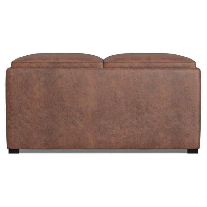 35" Leather Cocktail Ottoman With Storage - Brown / Black