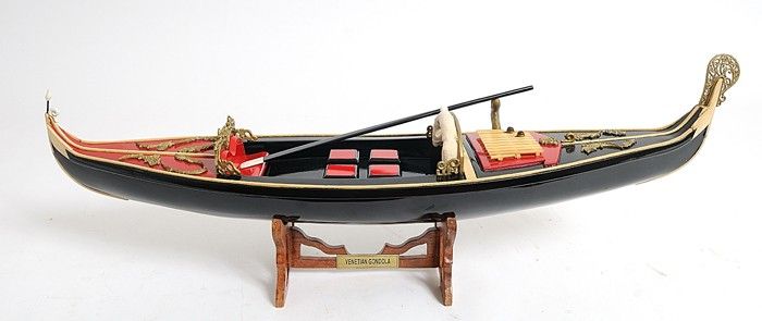 Venetian Gondola Hand Painted Decorative Boat - Black / Red