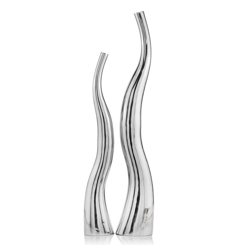 Wavy Floor Vases (Set of 2) - Silver