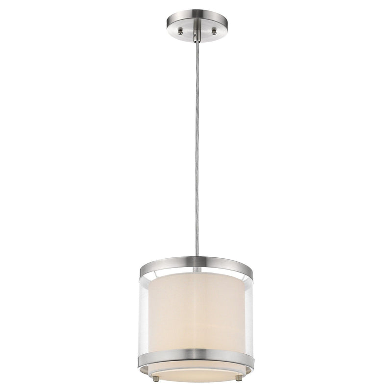 Hanging Light With Fabric Shade - White / Silver