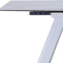 Load image into Gallery viewer, 71" Ceramic And Metal Self-Storing Leaf Extendable Dining Table - Gray / White
