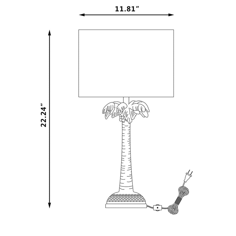 Tropical Coconut Tree Table Lamp With White Drum Shade - Gold