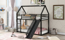 Load image into Gallery viewer, Twin over Twin House Bunk Bed with Ladder and Slide,Black
