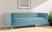 Load image into Gallery viewer, Velvet Sofa With Gold Legs - Teal Blue
