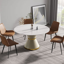 Load image into Gallery viewer, Modern Artificial Stone Round Carbon Steel Base Dining Table, Can Accommodate 6 People
