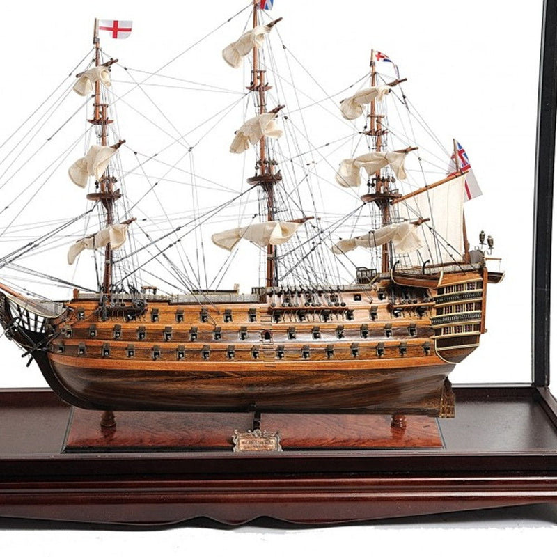 Hand Painted HMS Victory Large Table Top Display Model Boat - Brown