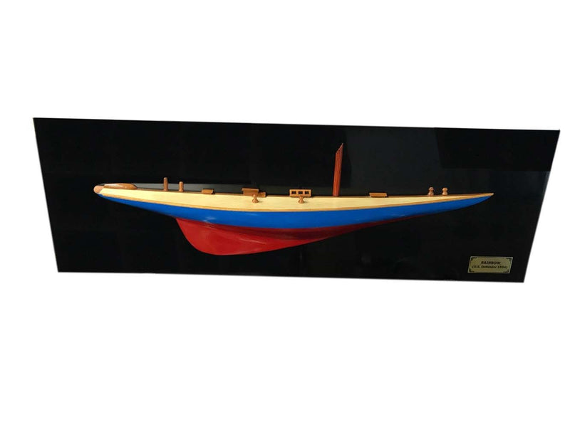 Hand Painted Half-Hull Model Boat - Blue / Red / Rainbow