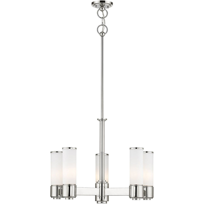 20'' Five-Light Dimmable Chandelier With Shades - Nickel / Pearl Silver