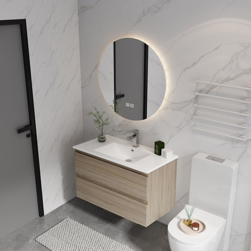 Wall Mounted Bathroom Vanity & Sink, 2 Soft Close Drawers