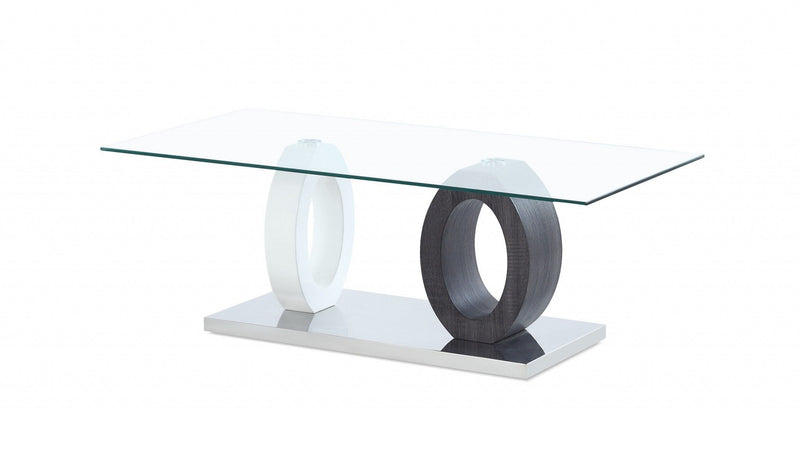 Glass Coffee Table - Clear And White And Gray