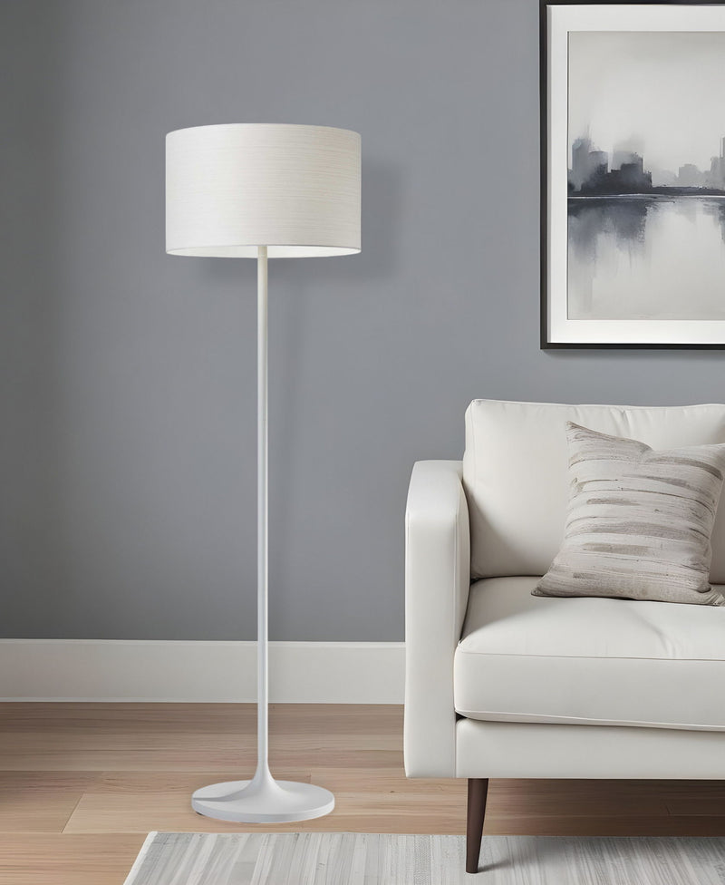 Metal Floor Lamp With White Drum Shade - White