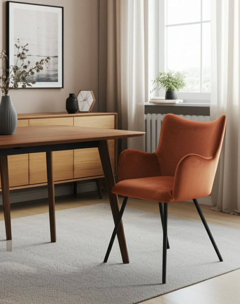 Upholstered Velvet Wing Back Dining Arm Chair - Orange